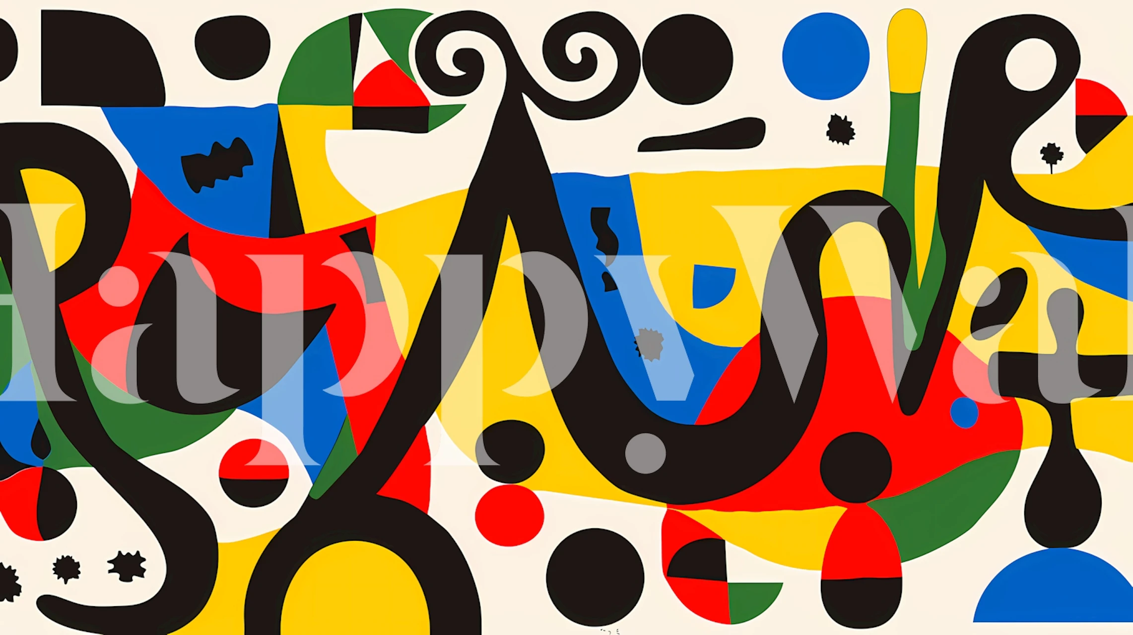 Colorful abstract composition wallpaper in a room