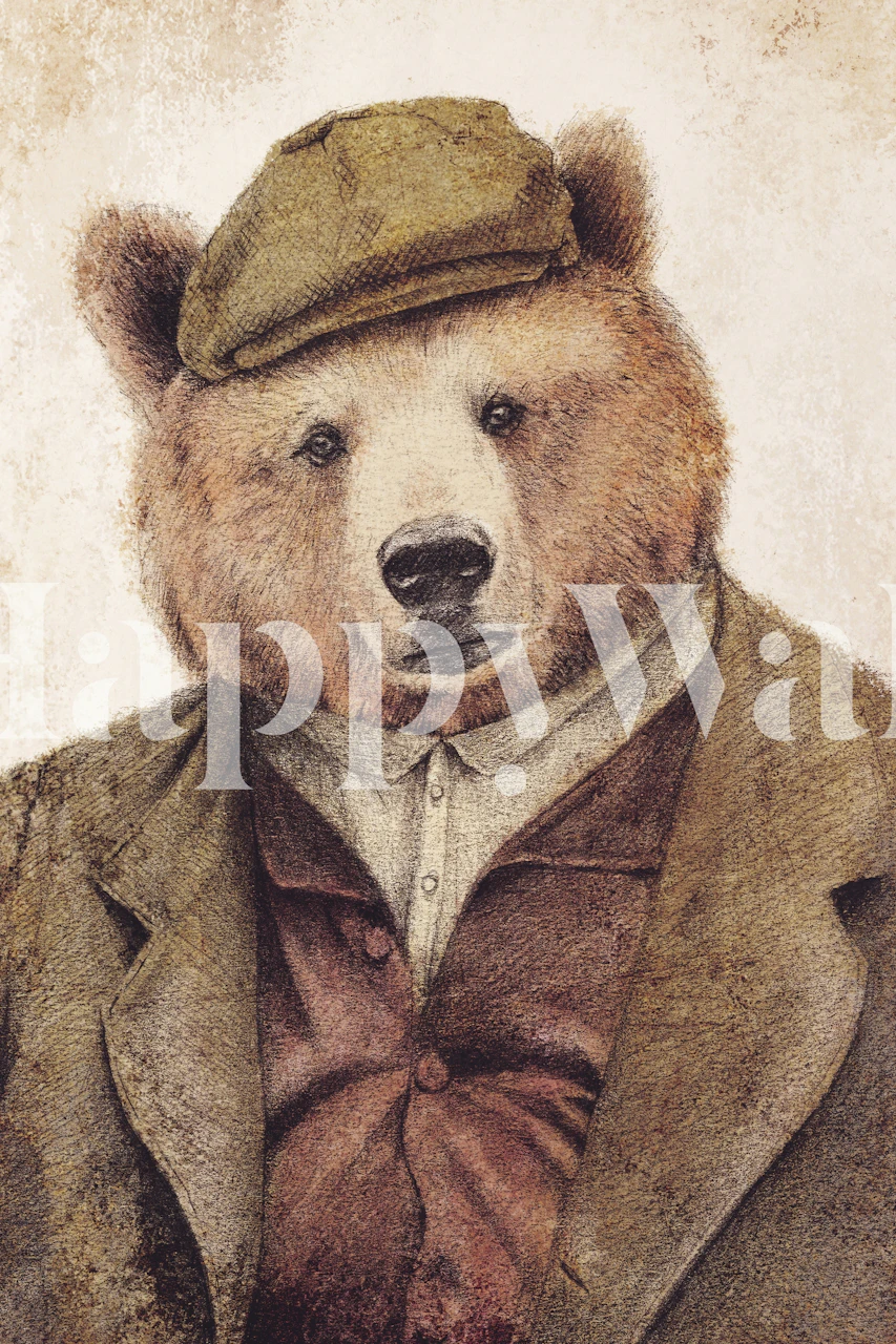 Bear in vintage clothing wall mural
