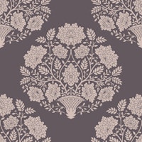 Damask flower basket in smoky lilac tapete