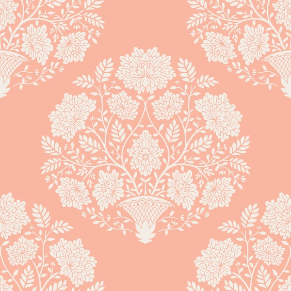 Damask flower basket in soft pink