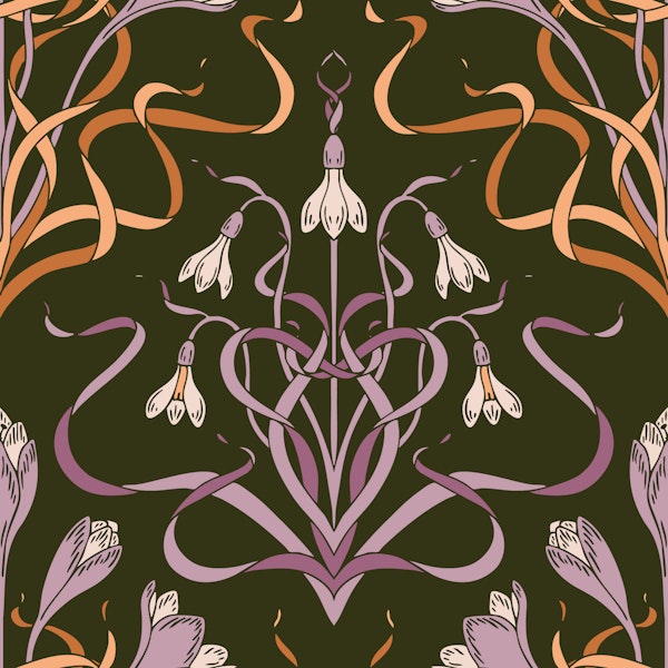 Art nouveau snowdrop and crocus