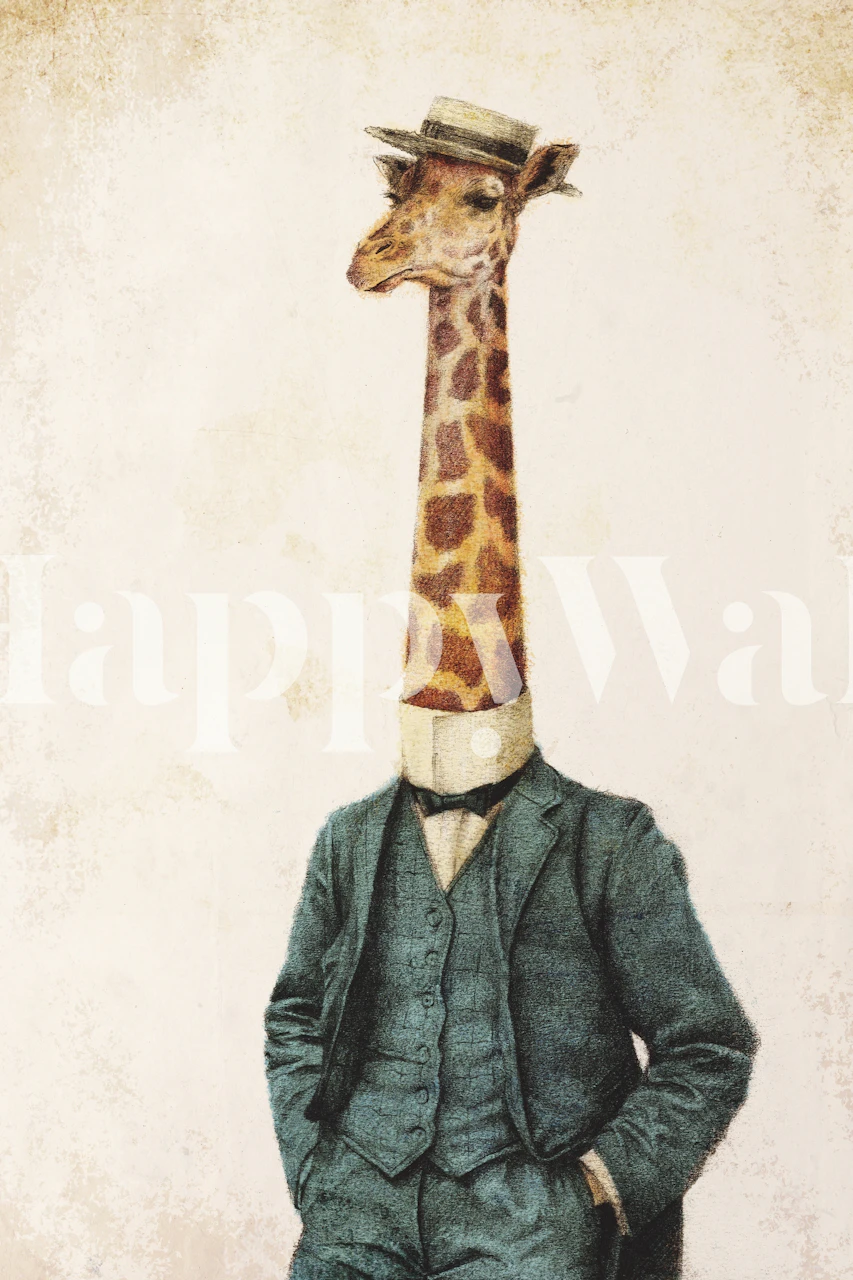 Whimsical giraffe in a suit and hat wallpaper