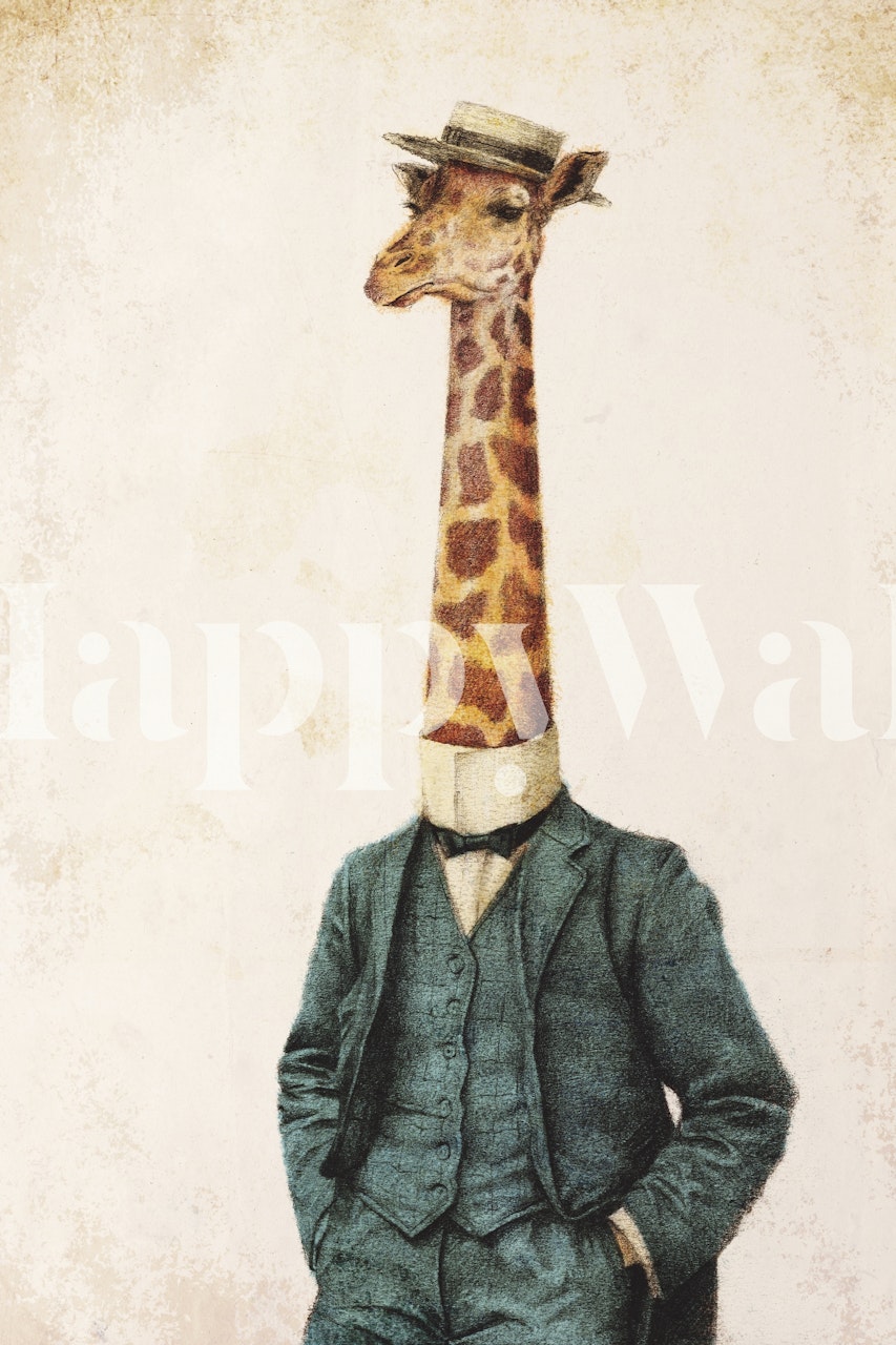 Whimsical giraffe in a suit and hat wallpaper