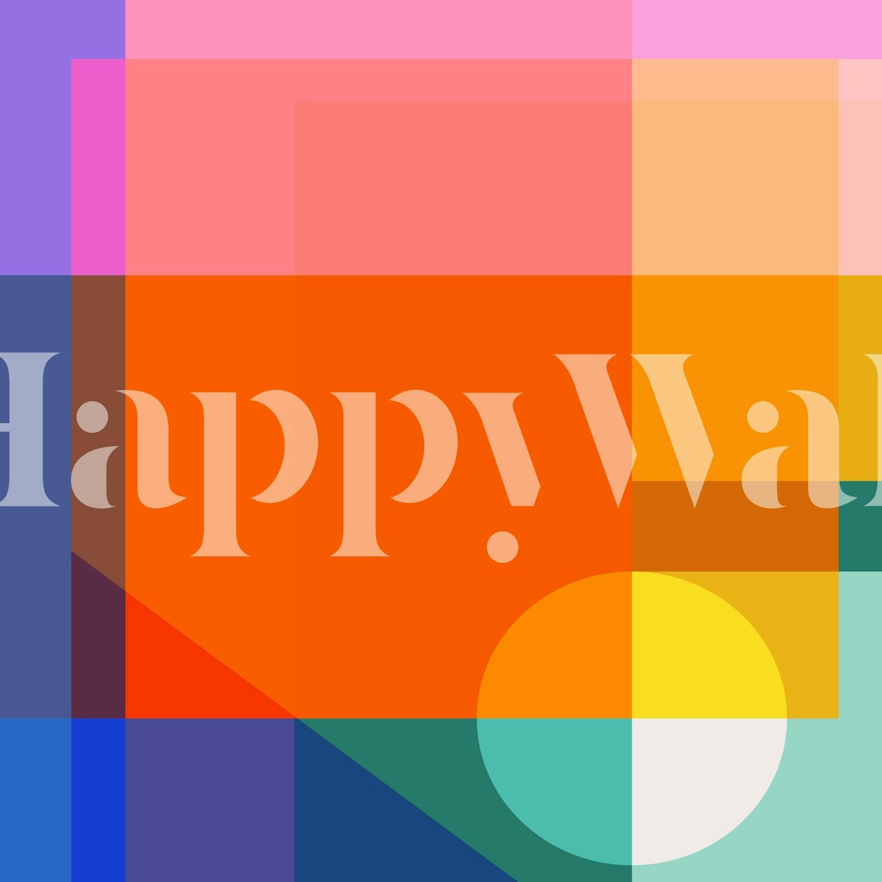 Colorful geometric shapes in orange, pink, yellow, and blue wallpaper