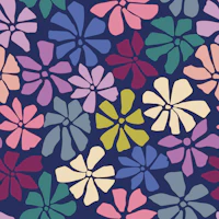 bold moody flower blooms on dark navy wallpaper