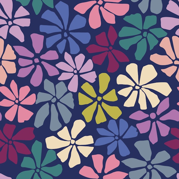 bold moody flower blooms on dark navy