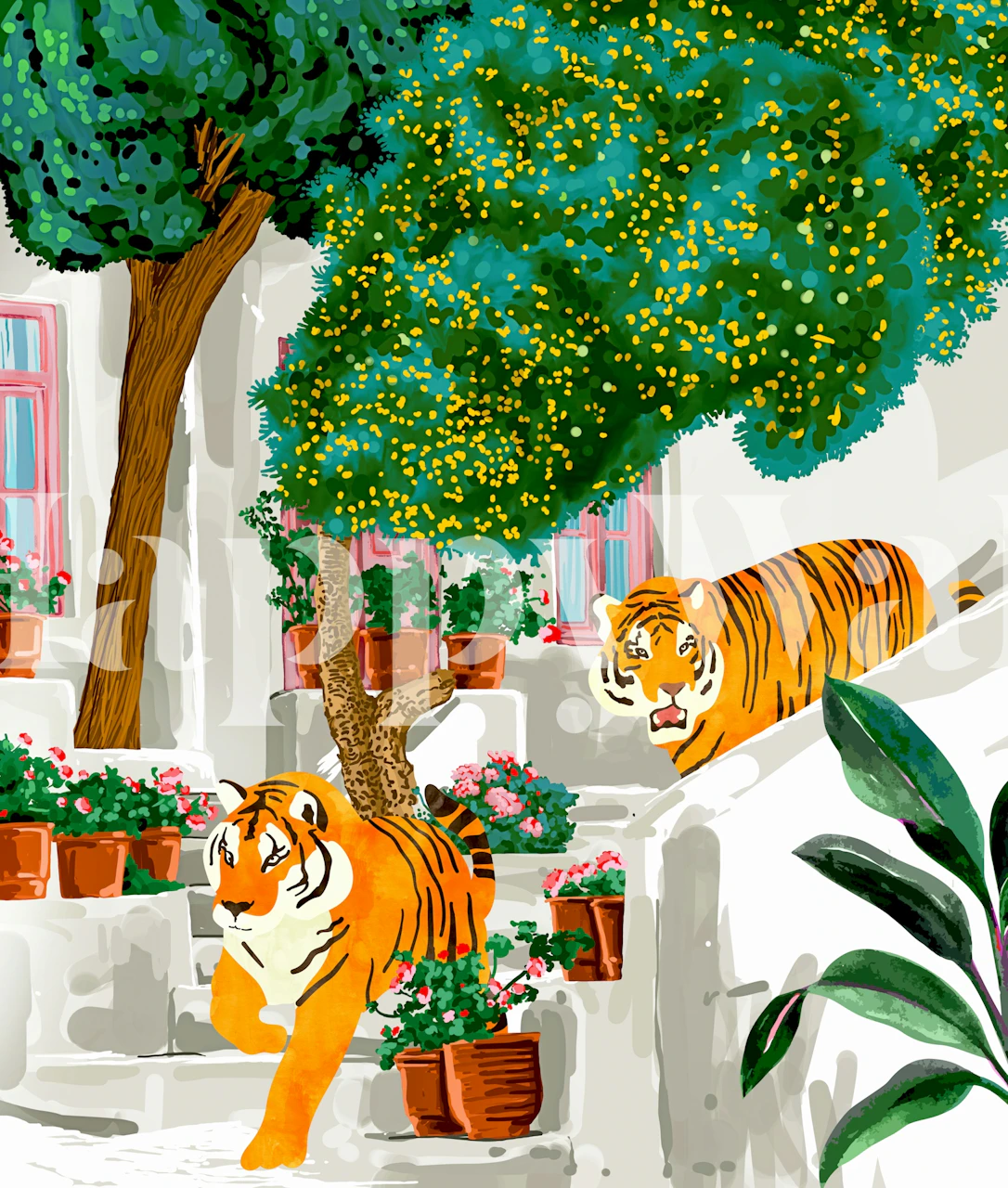 Tigers in einer mediterranen Umgebung Tapete