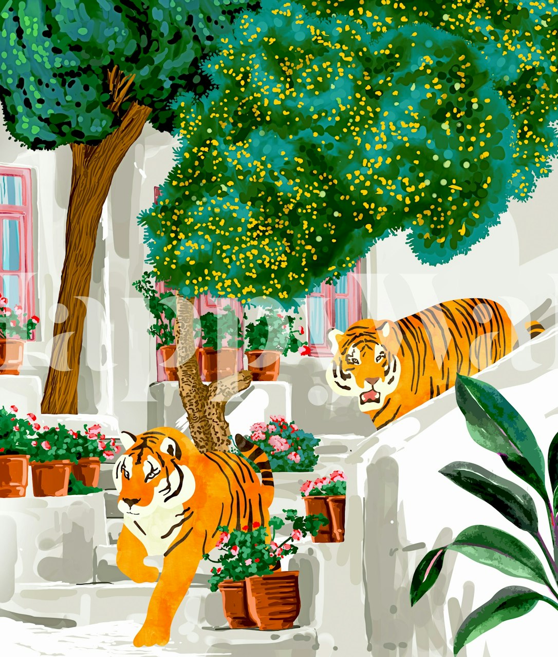 Tigers i en medelhavsmiljö tapet