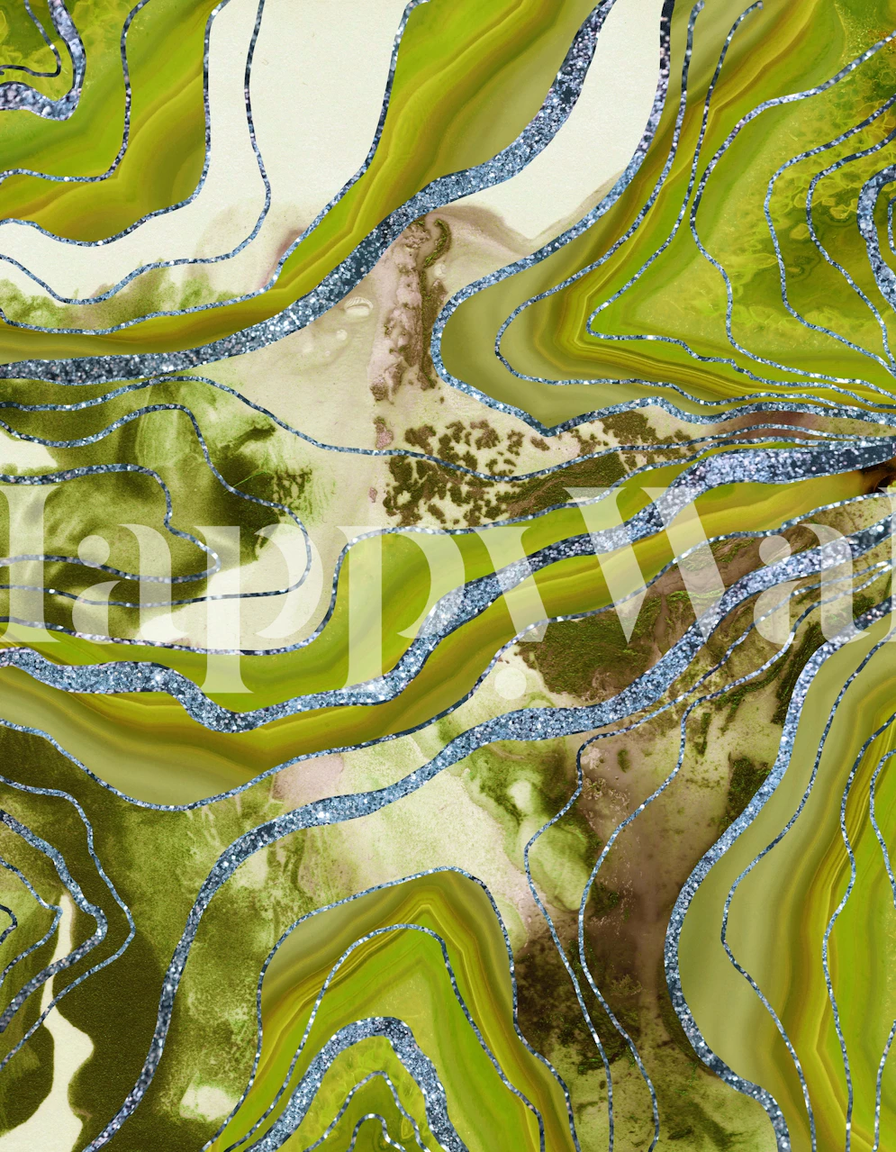 Green and gold liquid marble agate pattern wall mural