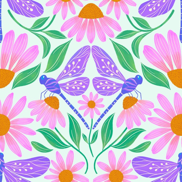 Dragonfly and flowers