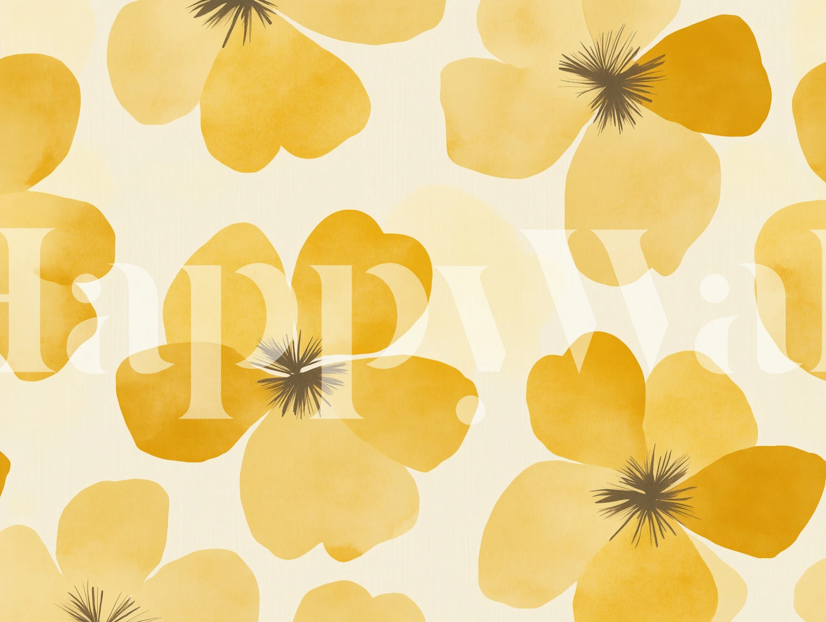 Butter yellow floral wallpaper in a room