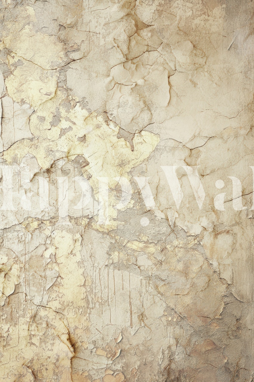 Gold rustic stone wall with textured peeling paint wallpaper
