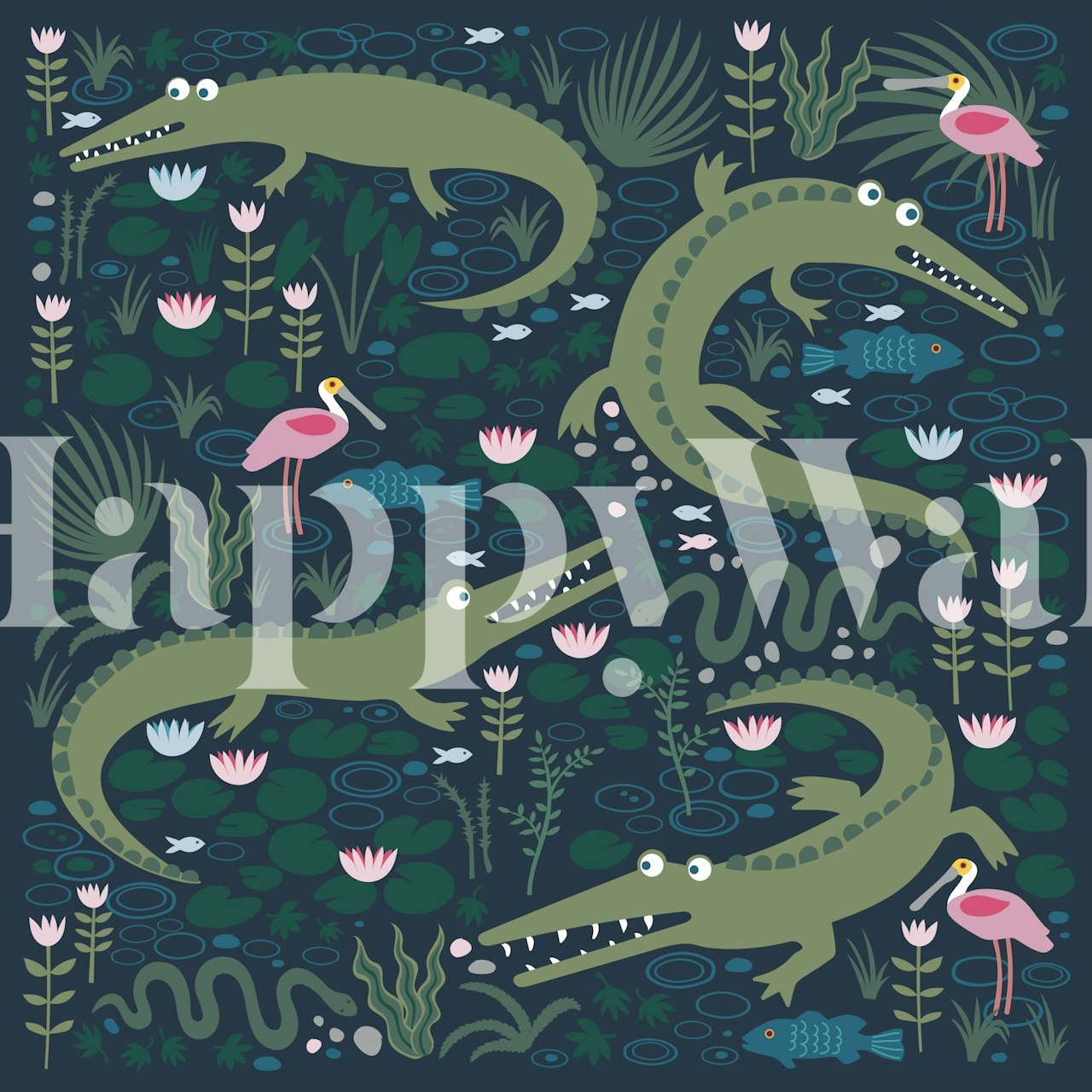 American alligators and spoonbills mural v místnosti