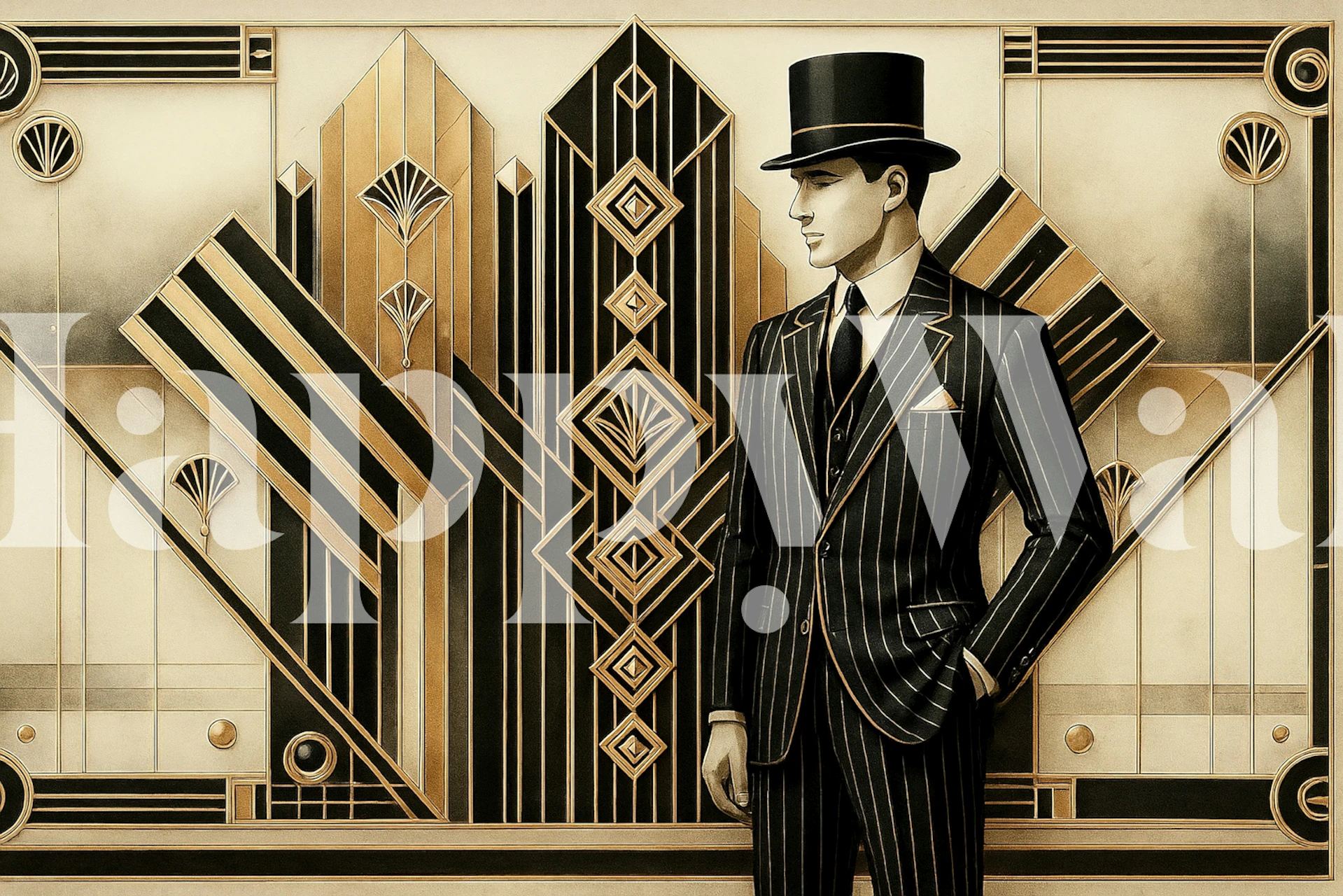 Gatsby’s Art Deco Noir wallpaper in een kamer