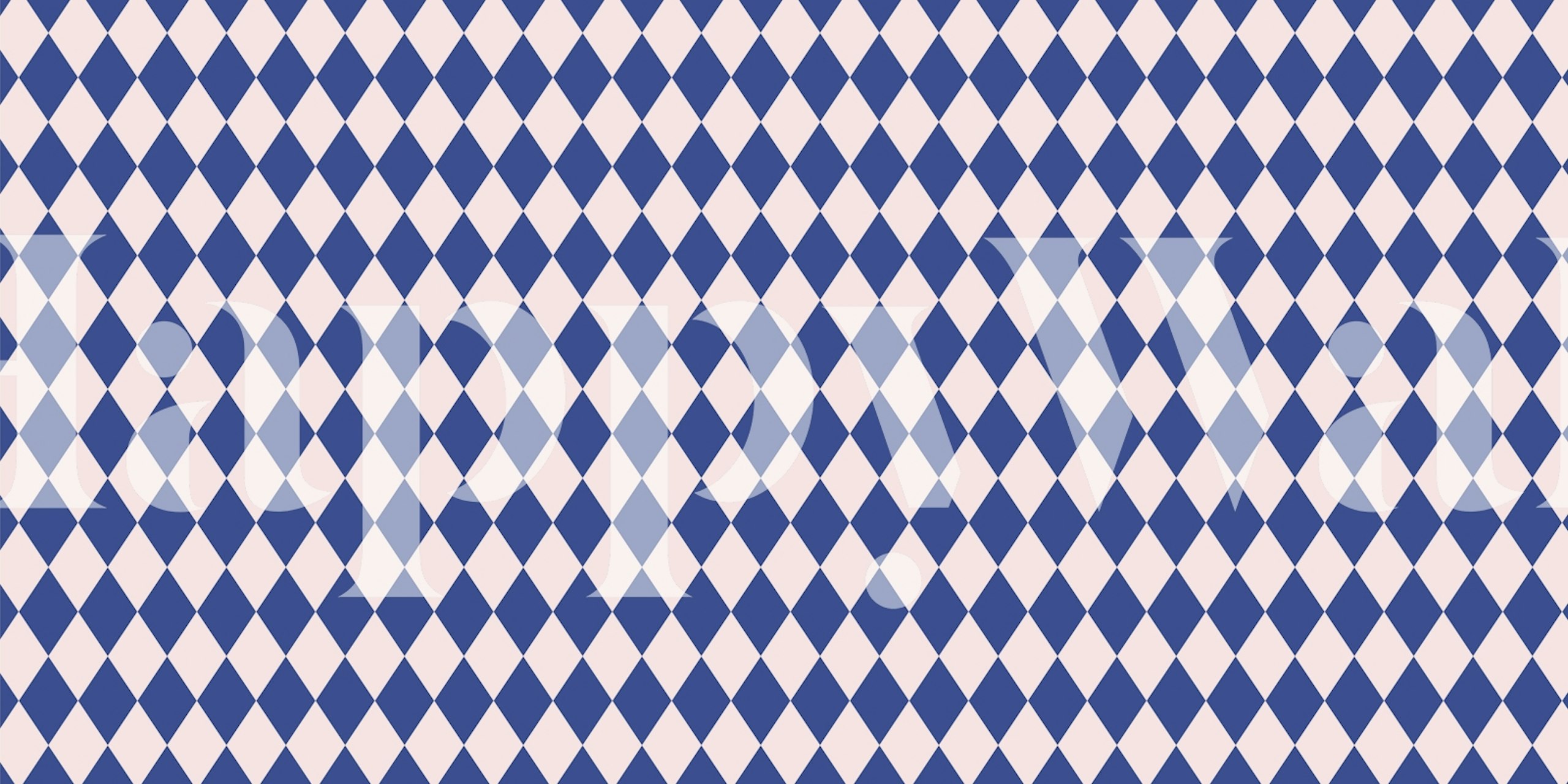 Geometric diamond pattern in blue and cream wallpaper