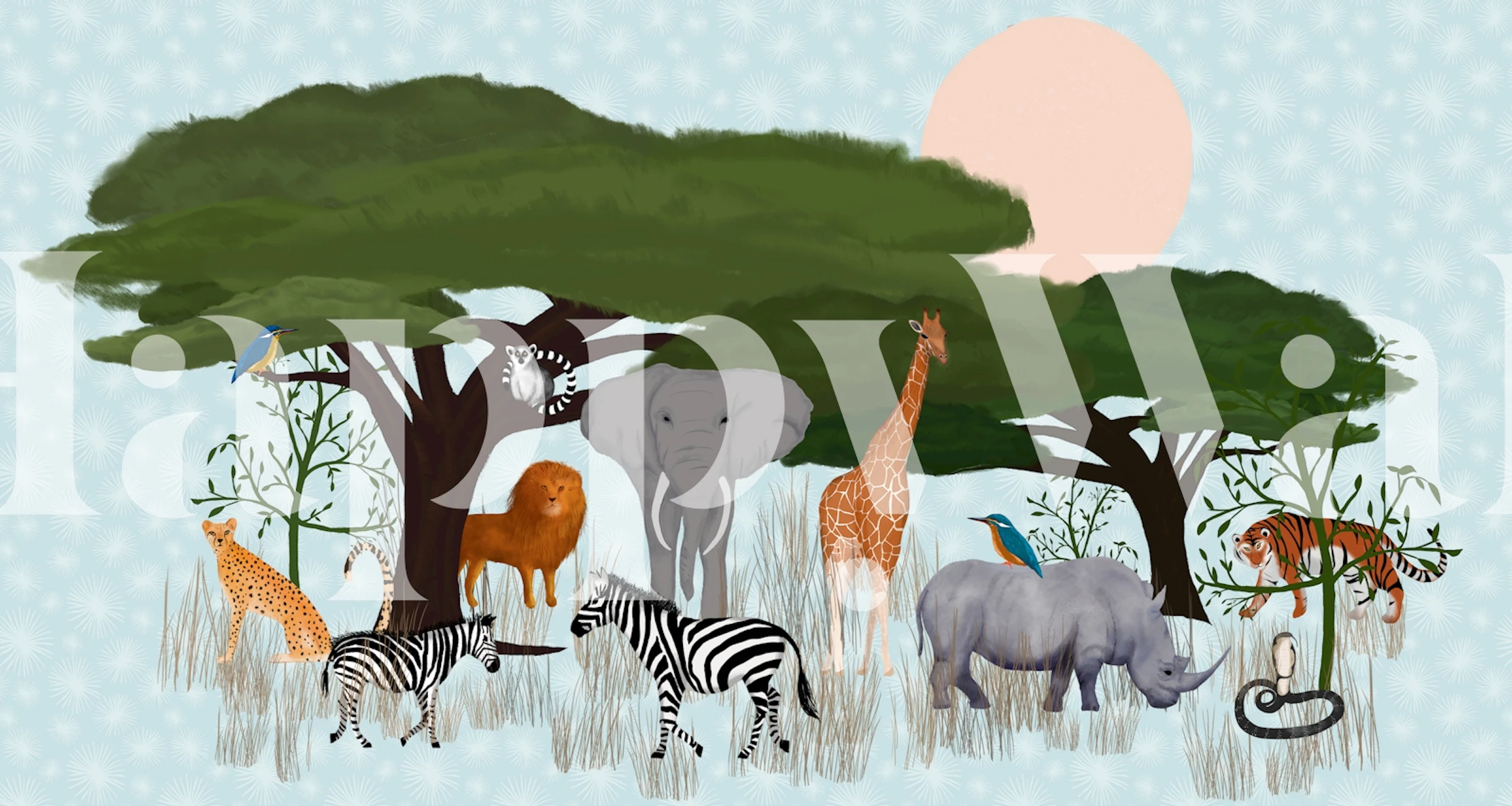 Safari Companions wandbekleding ontwerp met dieren