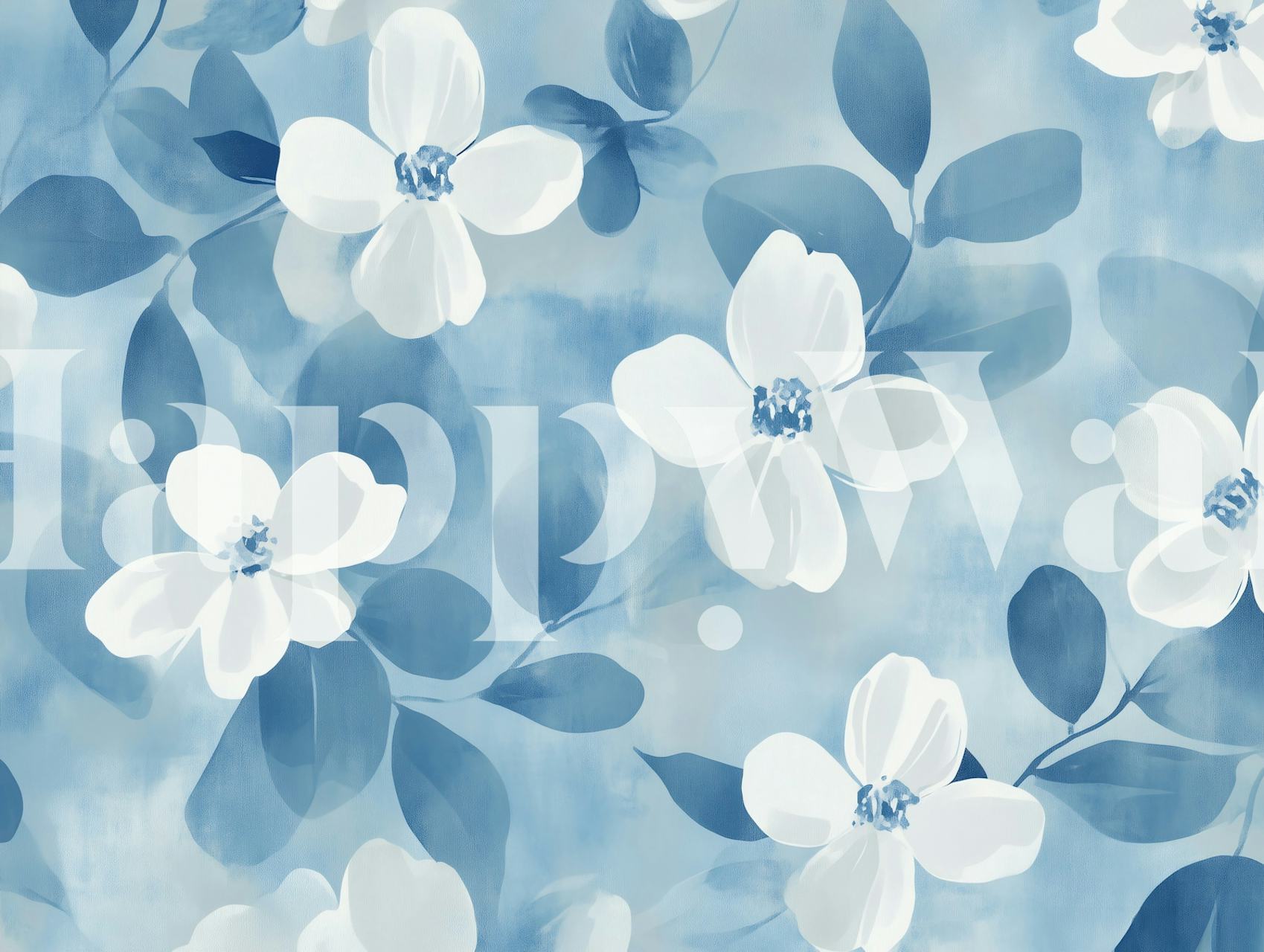 Blue floral design wallpaper in a room