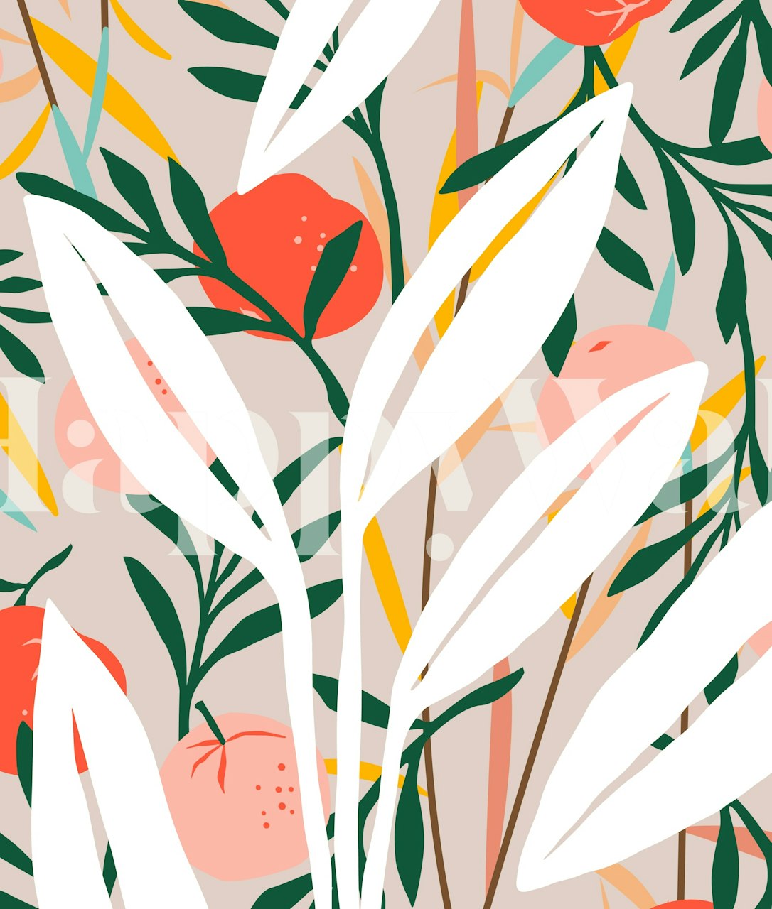 Abstract Plant Blush wallpaper in a room