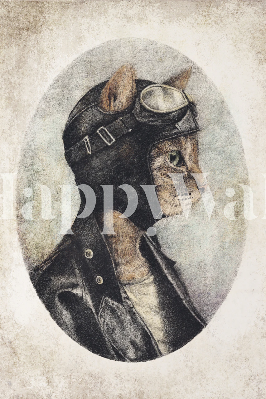 Vintage cat pilot wearing goggles and leather jacket wallpaper