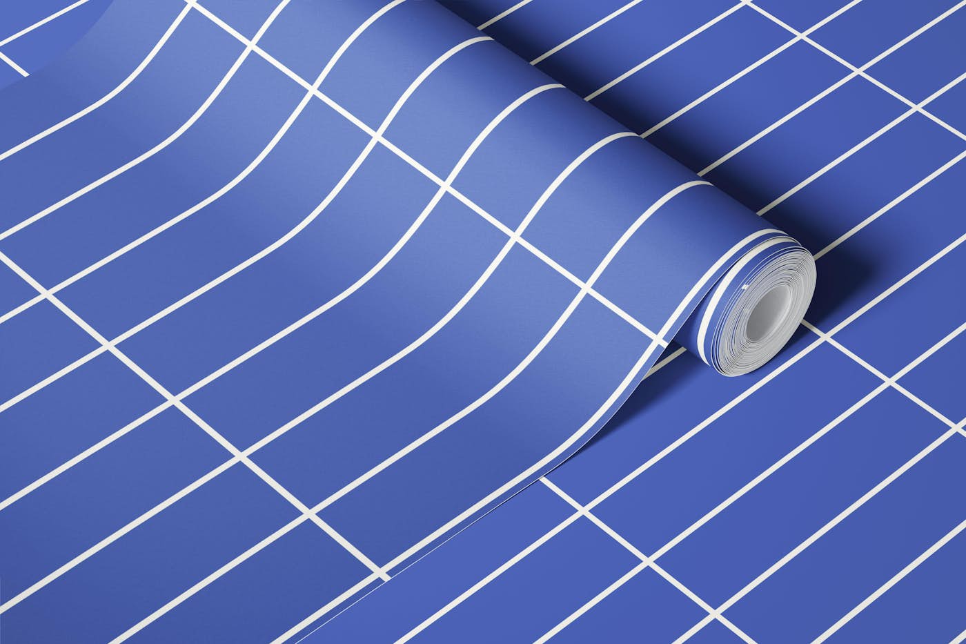 Narrow Tiles Grid - Blue and White wallpaper roll