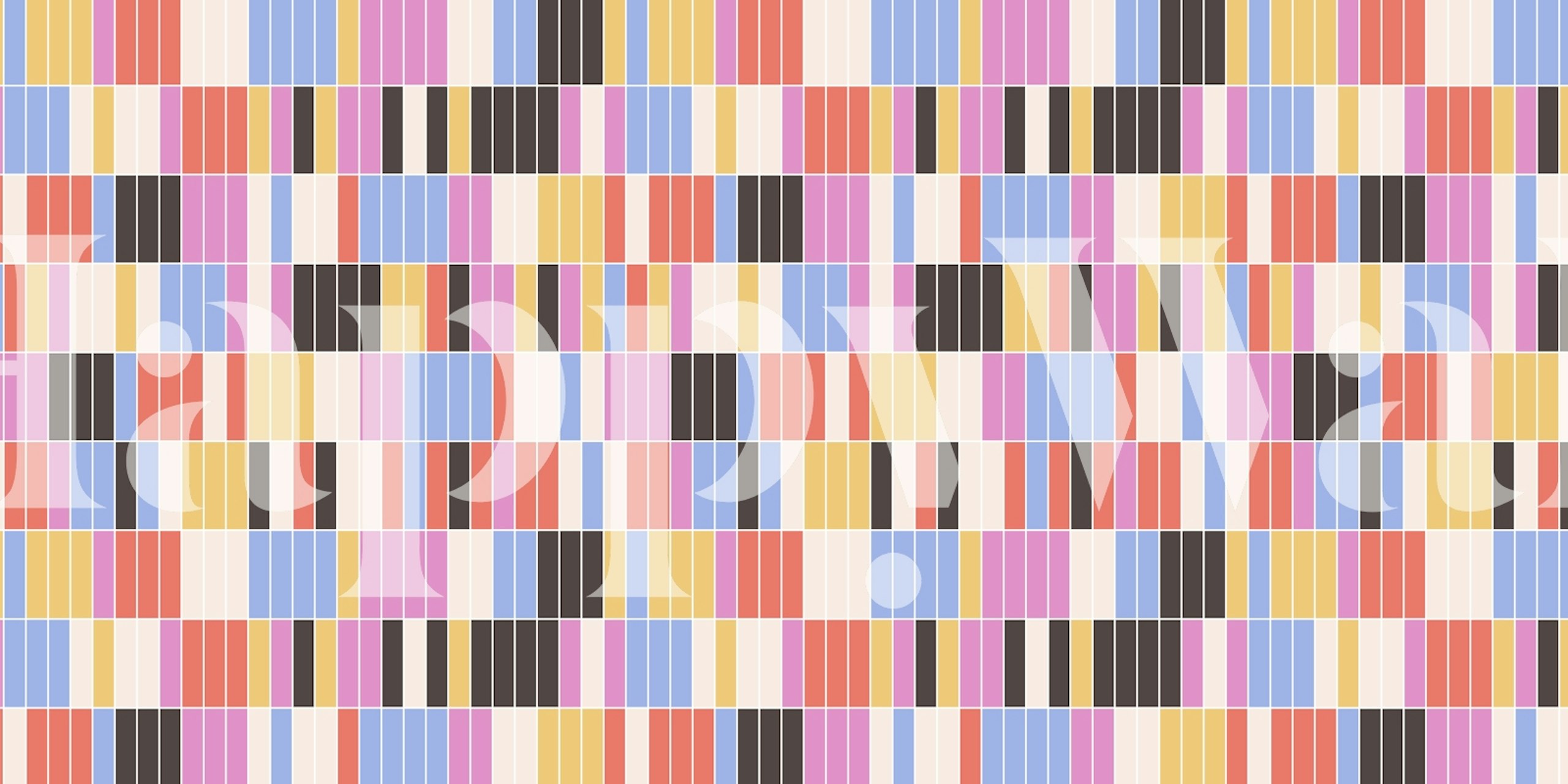 Colorful vertical stripes in pink, blue, black, and yellow wallpaper
