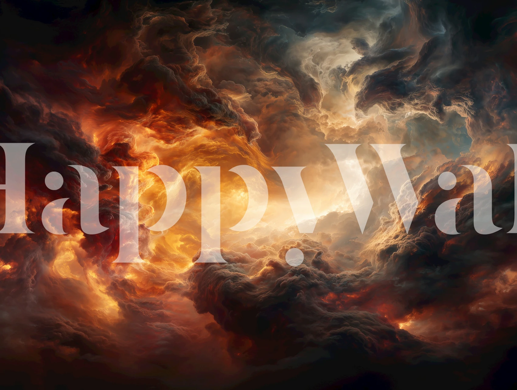 Abstract swirling clouds in warm oranges and cool blues wallpaper