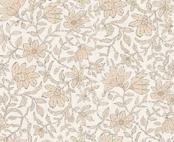 Indian block print floral neutral beige