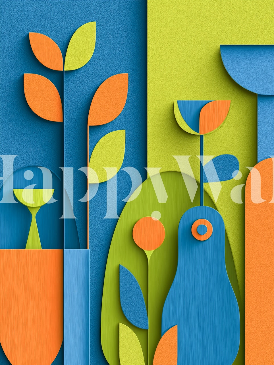 Colorful geometric shapes and floral motifs wallpaper