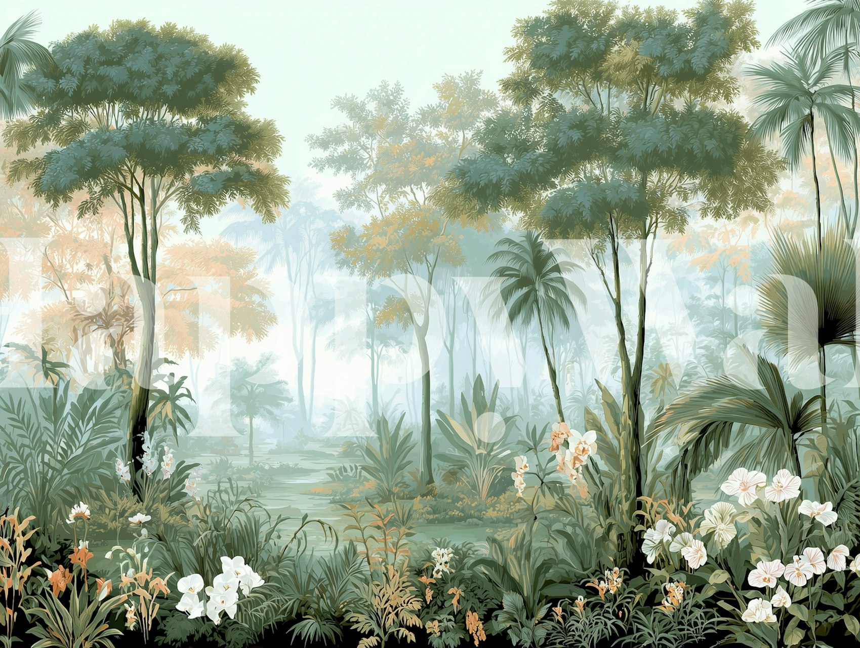 Lush botanical wallpaper in a room