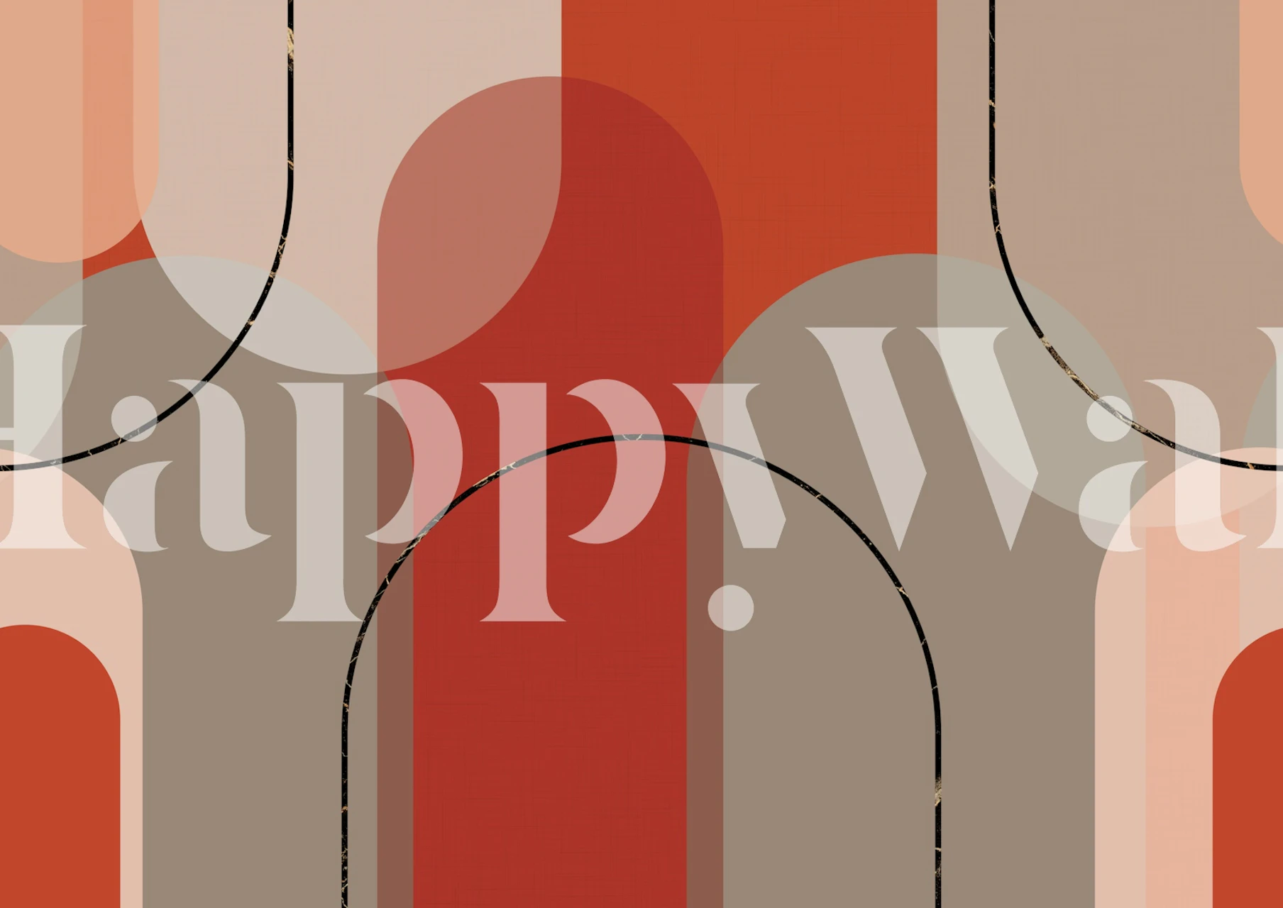 Red and taupe geometric arch patterns wallpaper
