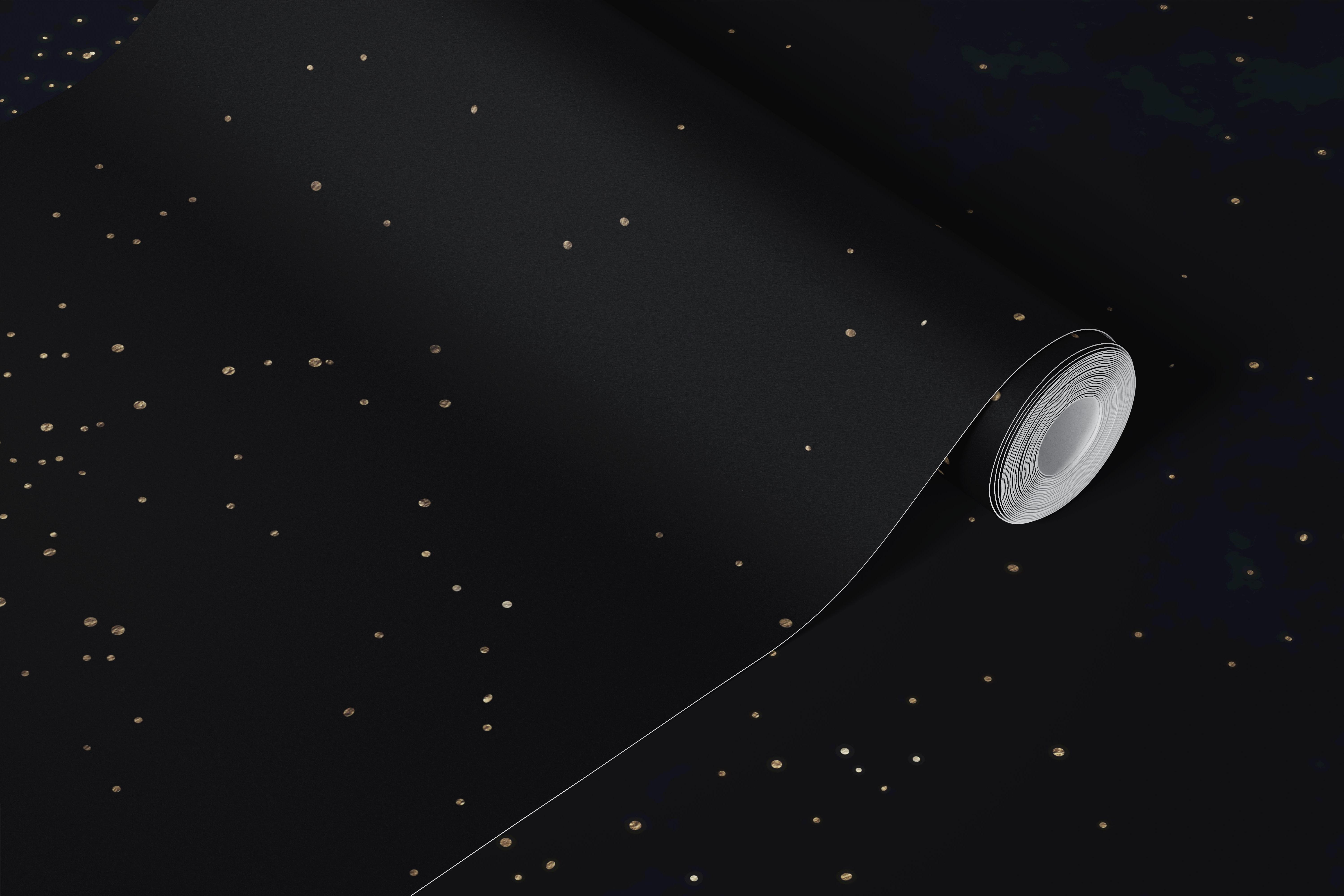 Starry night abstract design in dark blue and gold wallpaper