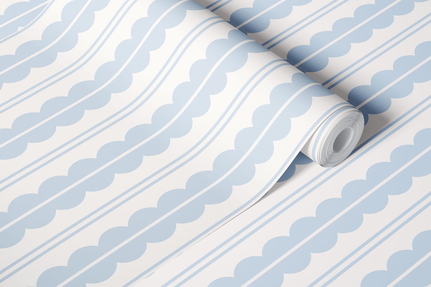 scallops and stripes - country air blue wallpaper roll
