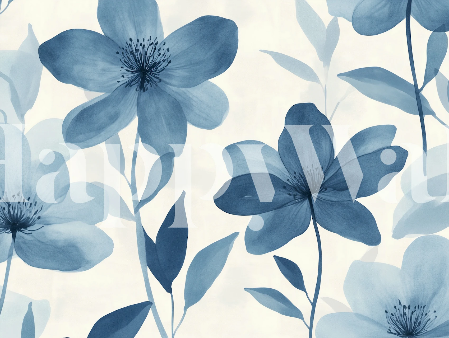 Blue floral wallpaper in a room