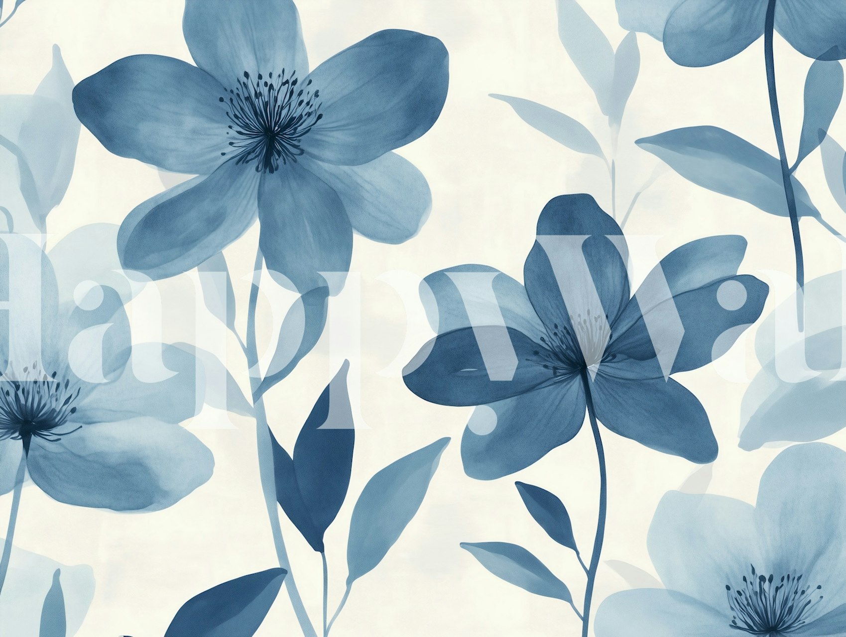 Blue floral wallpaper in a room