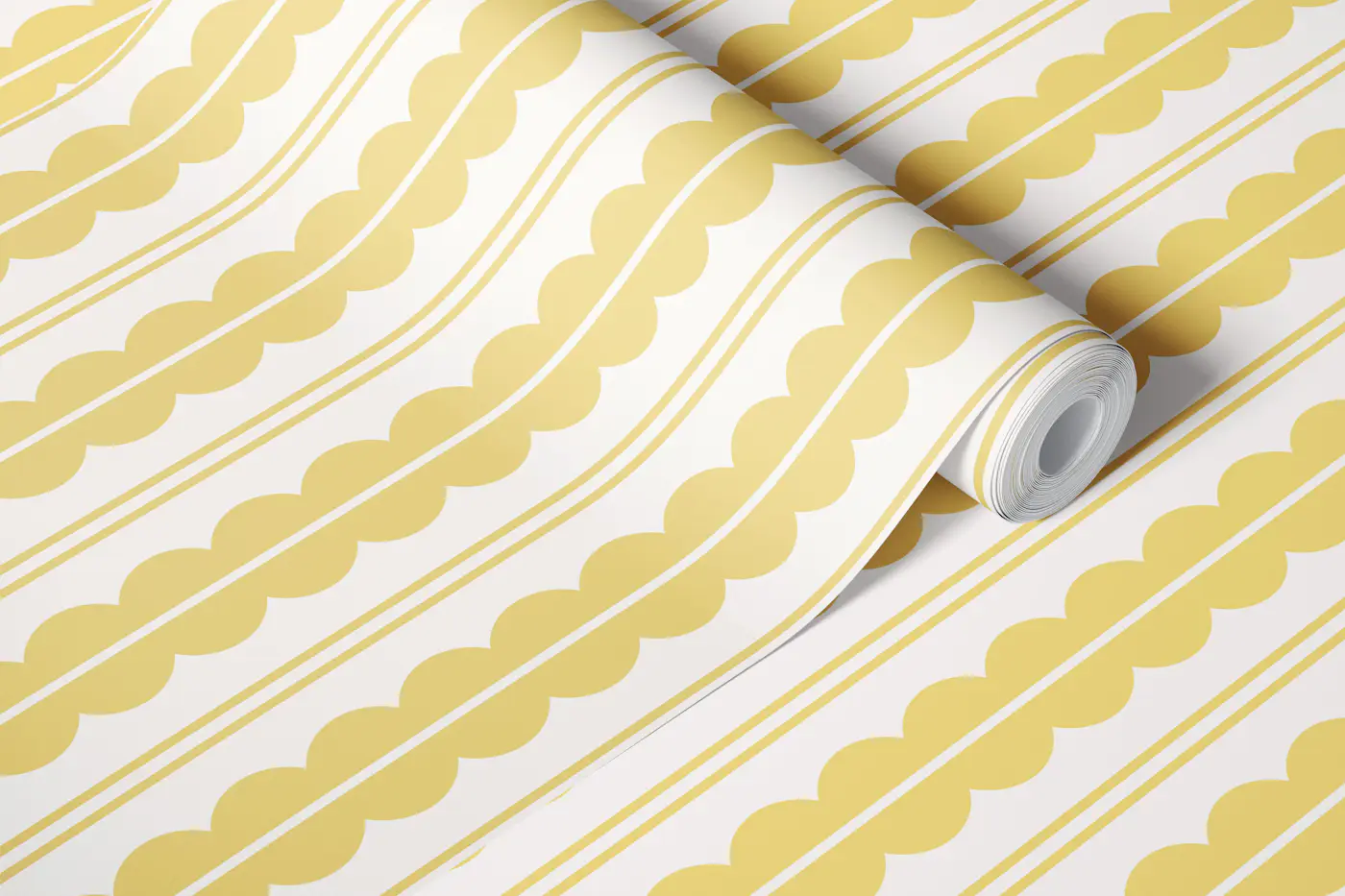 Scallops and stripes - sunny yellow wallpaper roll