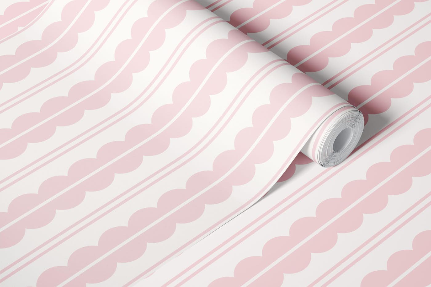 Scallops and stripes - cotton candy pink wallpaper roll