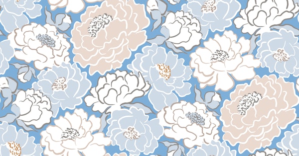 hand drawn peonies in blue