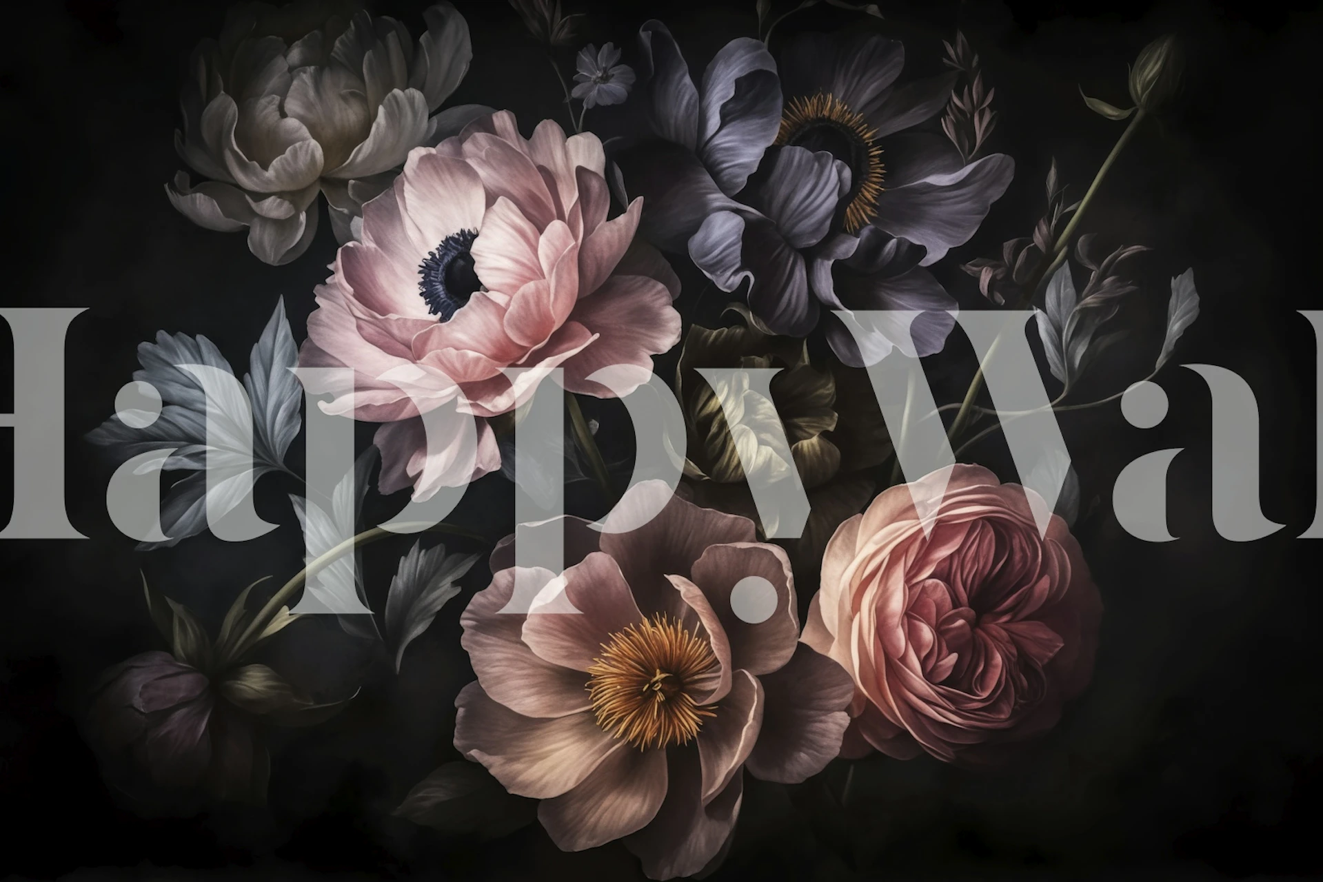 Moody opulent baroque floral wallpaper design