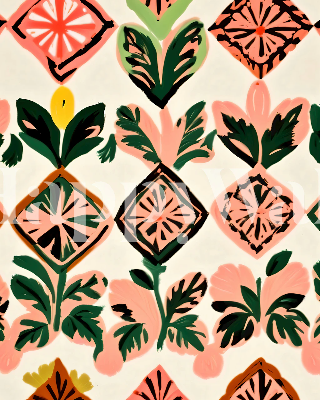 Tiles & Botanicals wallpaper in a room