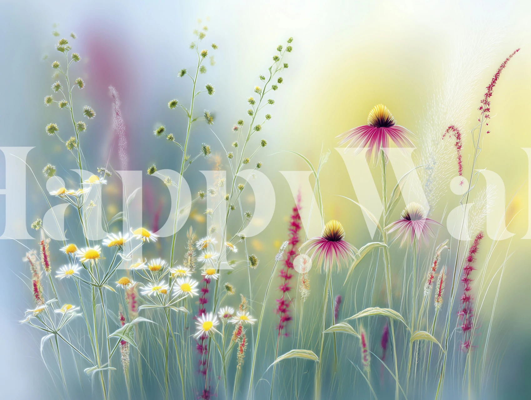 Serene Wildflower Dreams behang in een kamer