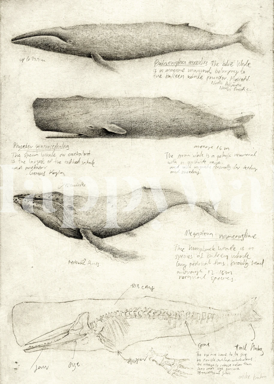 Whale wallpaper displayed in a stylish room