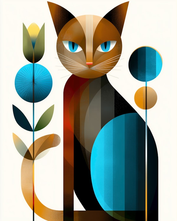 Abstract Cat and Florals