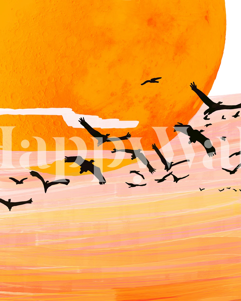 Solnedgangstapet med Time Flies - Birds in Sunset