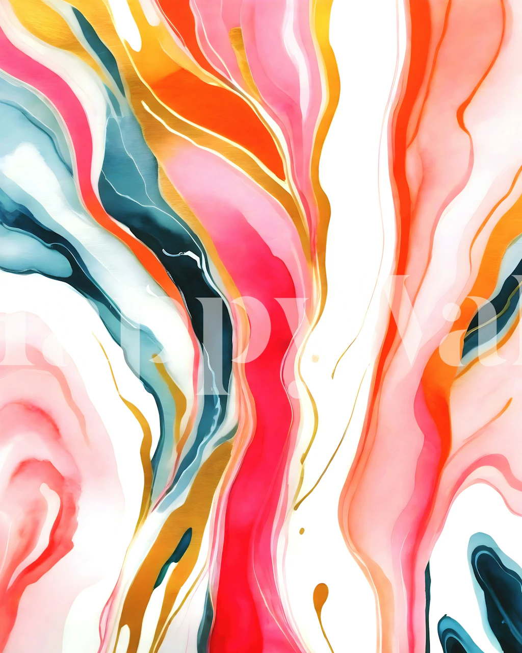Colorful swirling patterns in pink, orange, and blue abstract marble wallpaper