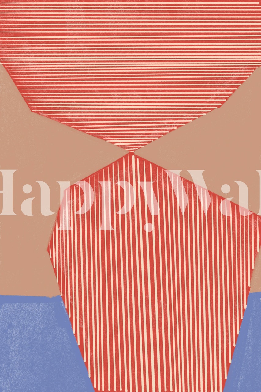 Geometric stripes in red, blue, and beige wallpaper
