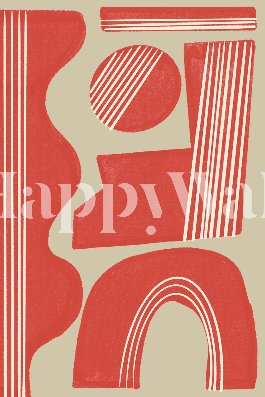 Papel de parede Contemporary Red Forms em um quarto