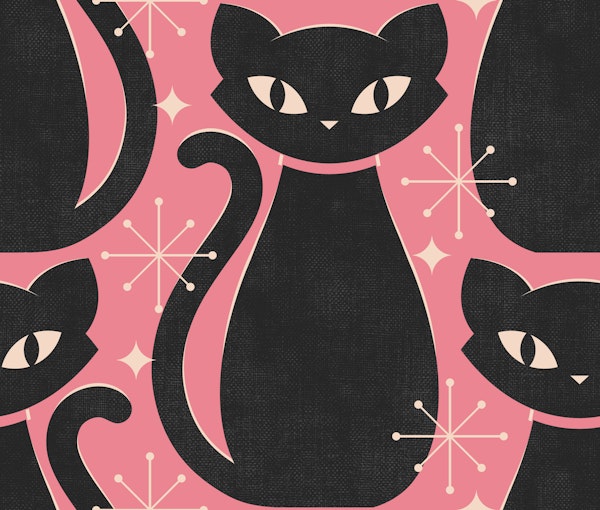 Mid Century Black Cat - on candy pink