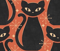 Mid Century Black Cat - on pumpkin orange tapete