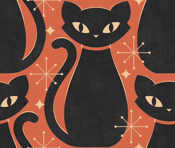Mid Century Black Cat - on pumpkin orange