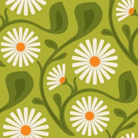 Chic Daisy Dreamscape in Green - S tapet